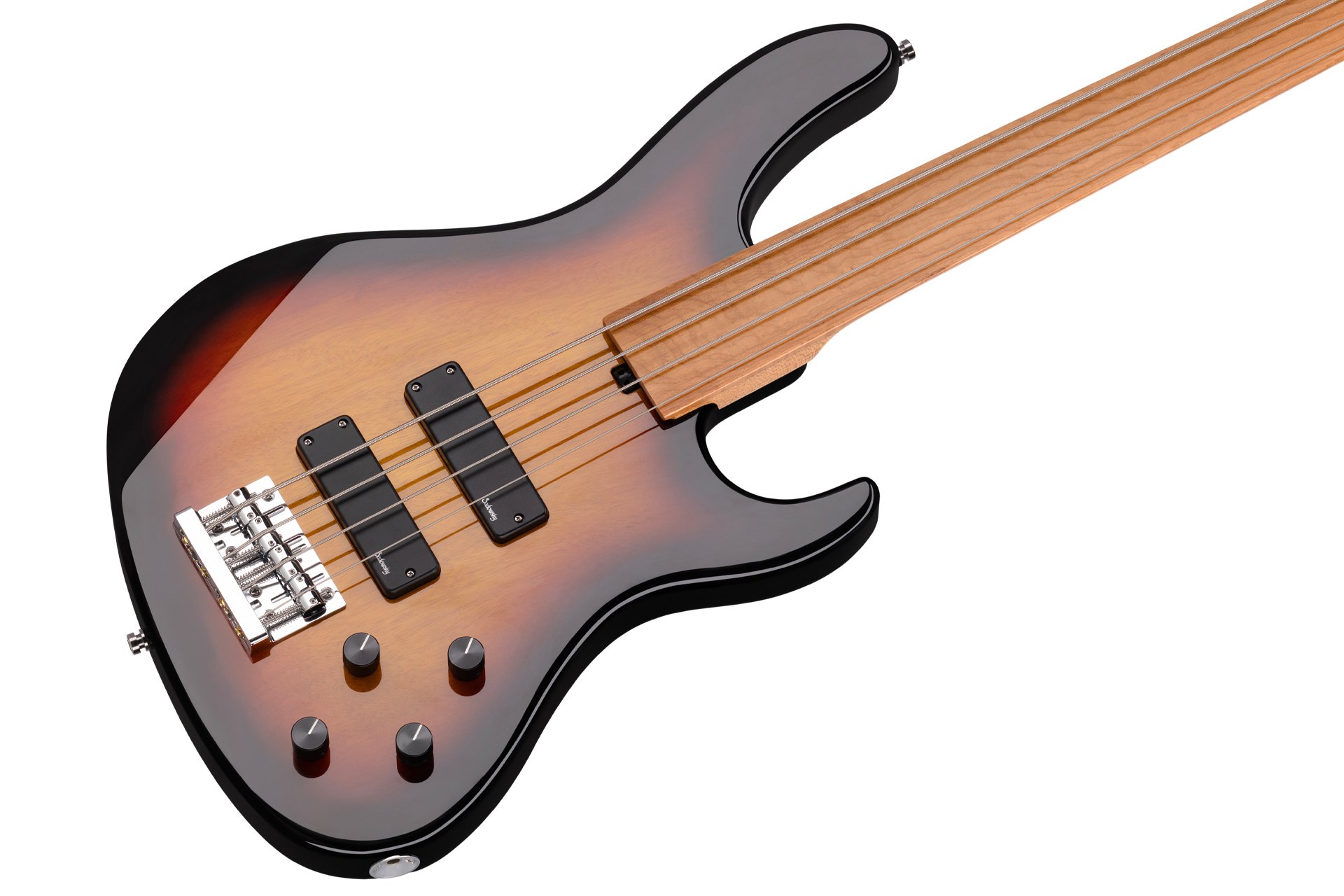MetroExpress 24-Fret Modern Bass, 4 Fretless - Tobacco Sunburst Transparent High Polish